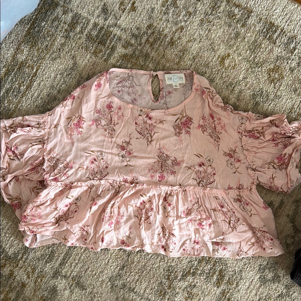 Pink Floral Ruffle Blouse